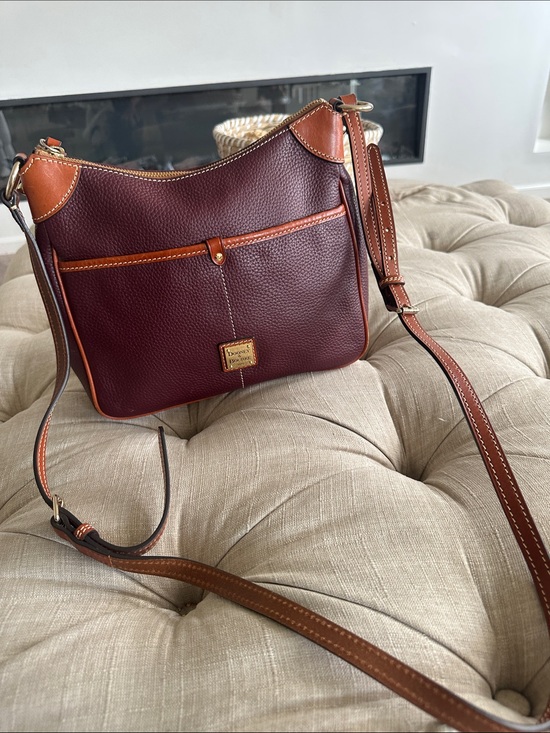 Dooney & Bourke Handbags - Dooney & Bourke Burgundy Pebble Leather Crossbody with Brown Trim